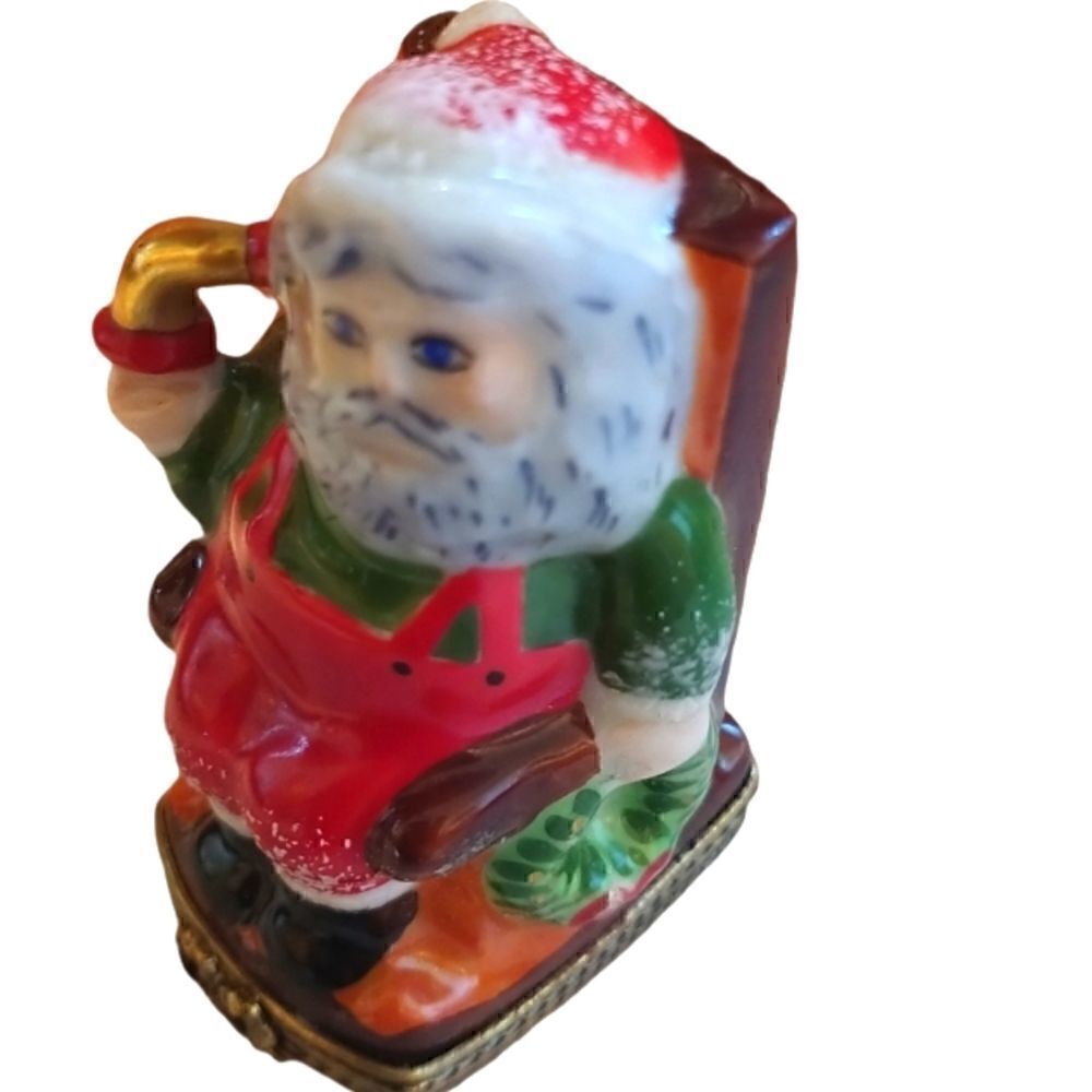 Limoges Santa in rocking chair rare vintage trinket box